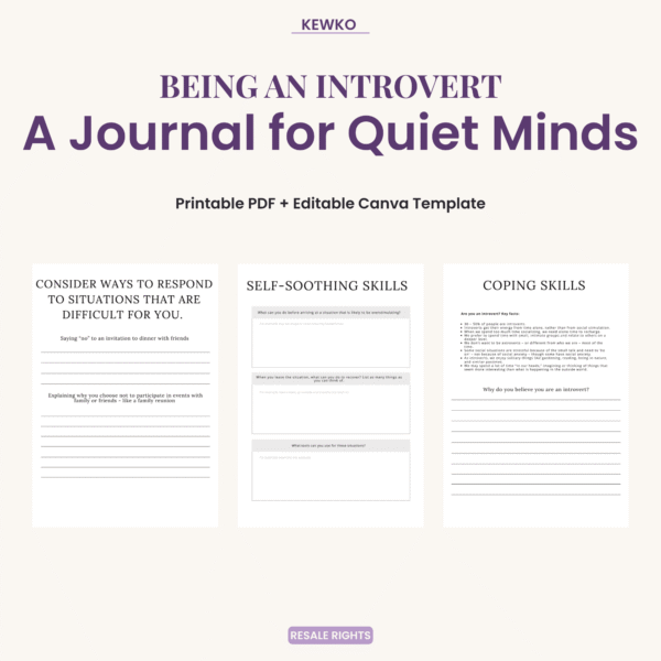 Being an Introvert Journal printable PDF and editable Canva template