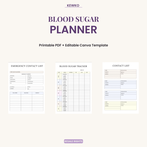 Editable Blood Sugar Planner Canva template for customization