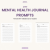 200 printable mental health journal prompts PDF and editable Canva template