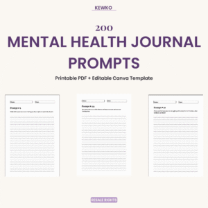 200 printable mental health journal prompts PDF and editable Canva template
