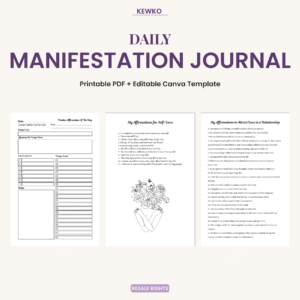 Daily Manifestation Journal printable PDF and editable Canva journal template