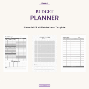 Budget Planner printable PDF and editable Canva template