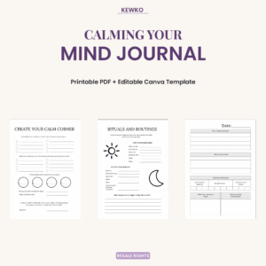Calming Your Mind Journal printable PDF and editable Canva template