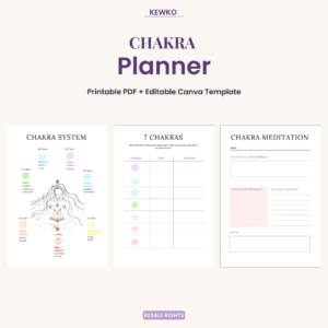 Chakra Planner digital planner with mindful reflection and chakra-focused pages, available as printable PDF and editable Canva template