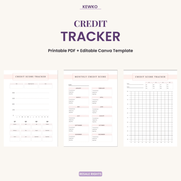Credit Tracker printable PDF and editable Canva credit planner template