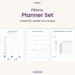 Fitness Planner Set – Printable Digital Workout Planner, Fitness Tracker and Goal Planner with Editable Canva Template